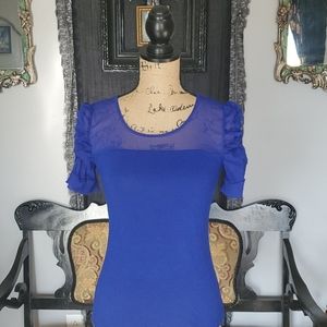 I.N.C. sheer and opaque blue ruched sleeved top!!!